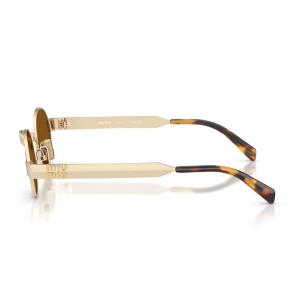 Compact Oval Sunglasses with Satin Gold-tone Frame