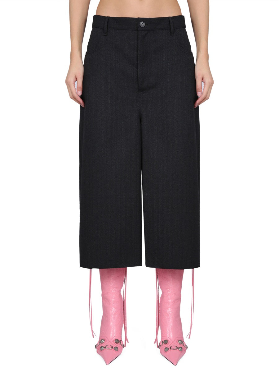 Wool Shorts with Concealed Flap Closure