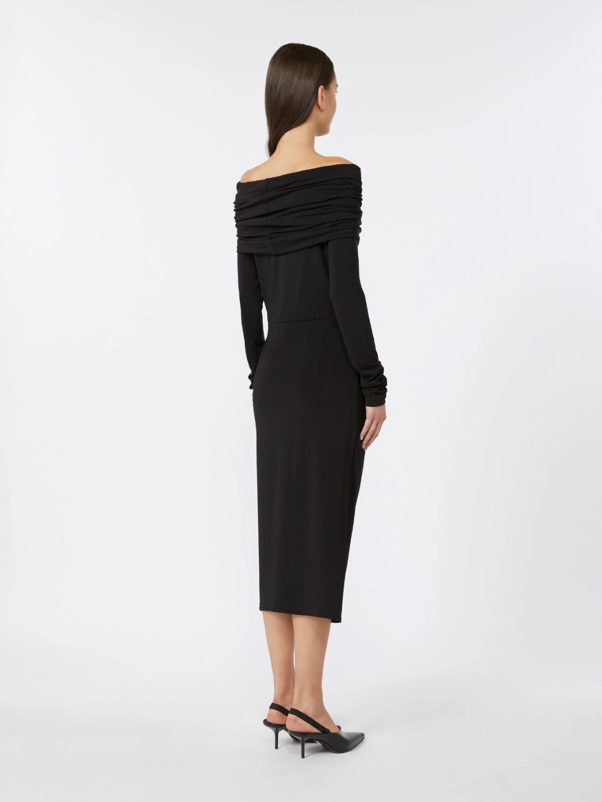 Fitted Off-The-Shoulder Midi Dress With Subtle Ruching