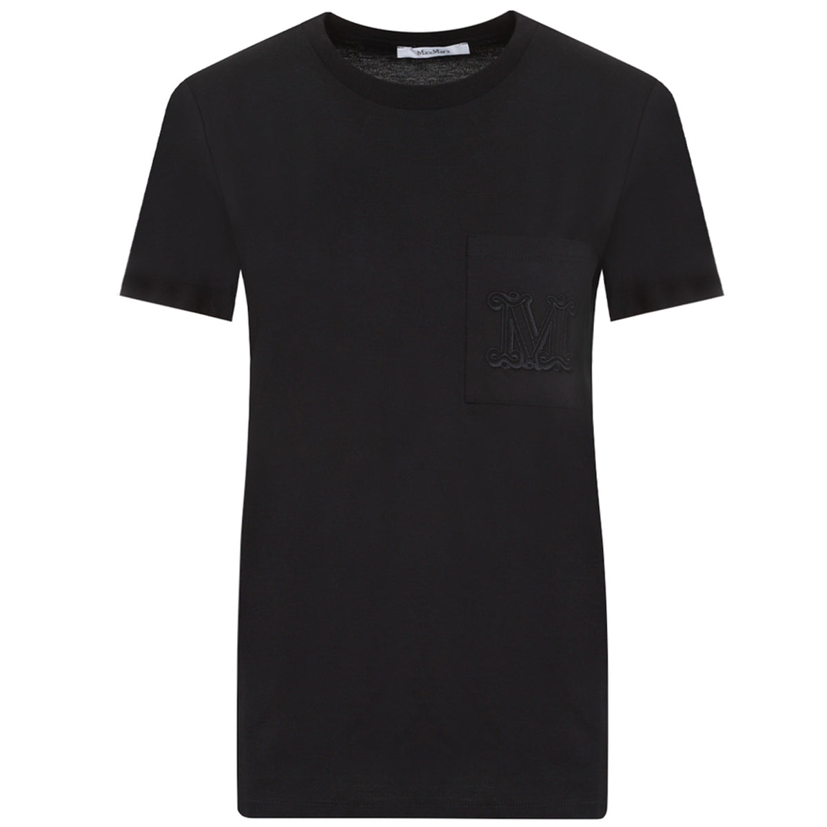 Short-Sleeved Black Cotton T-Shirt with Pocket Detail