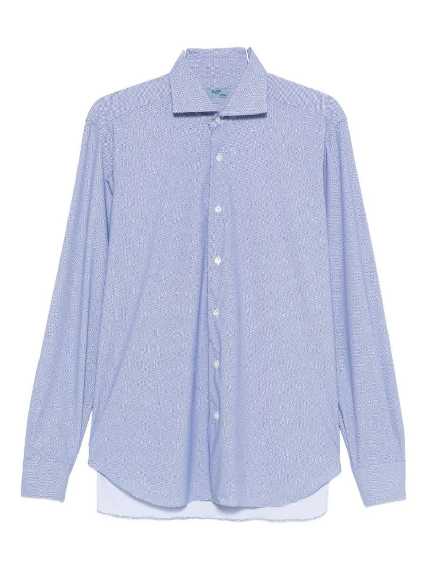 Tailored Long-Sleeve Shirt with Subtle Micro-Pattern