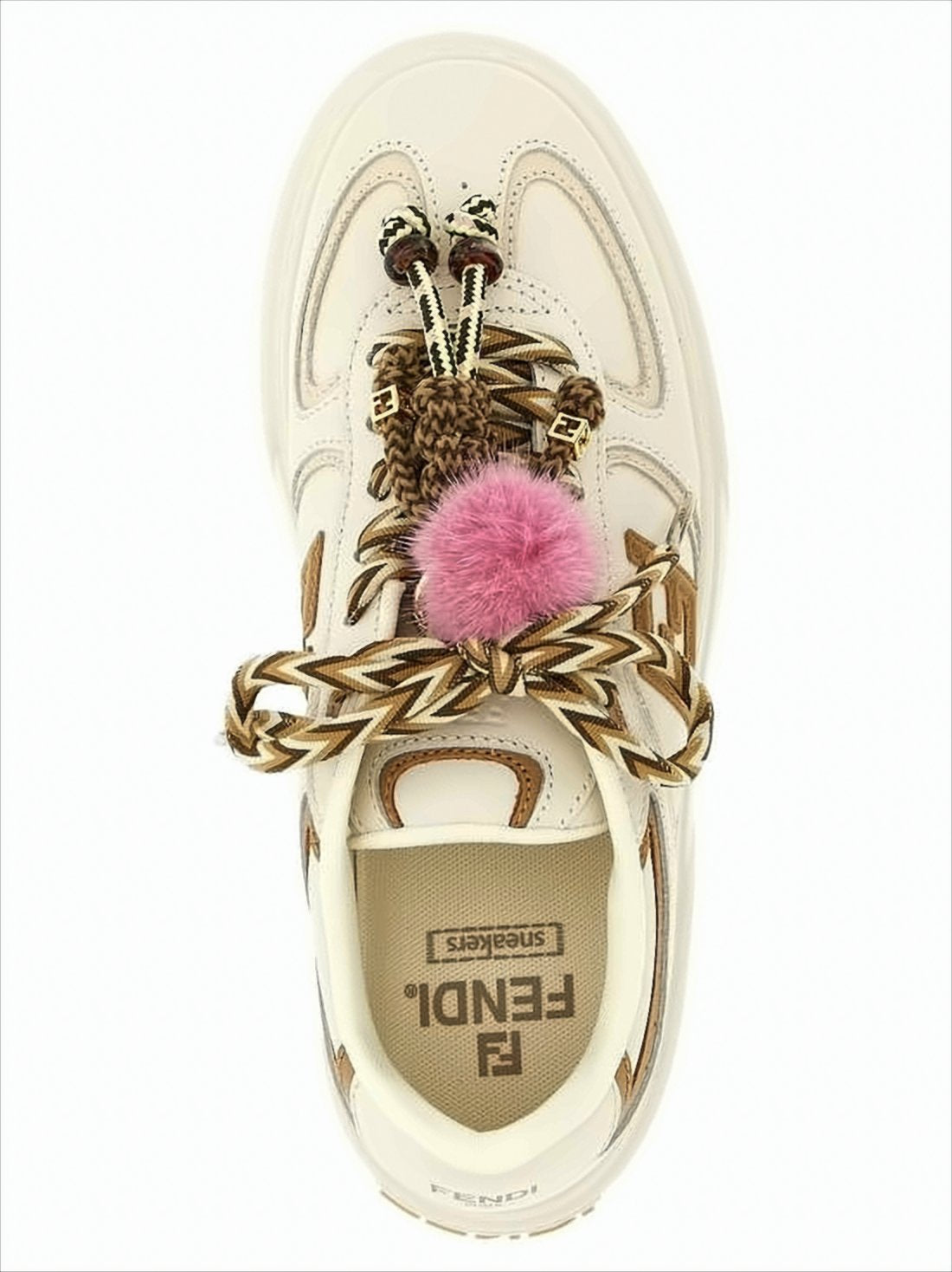 Creamy Leather Sneakers with Colorful Pom-Poms