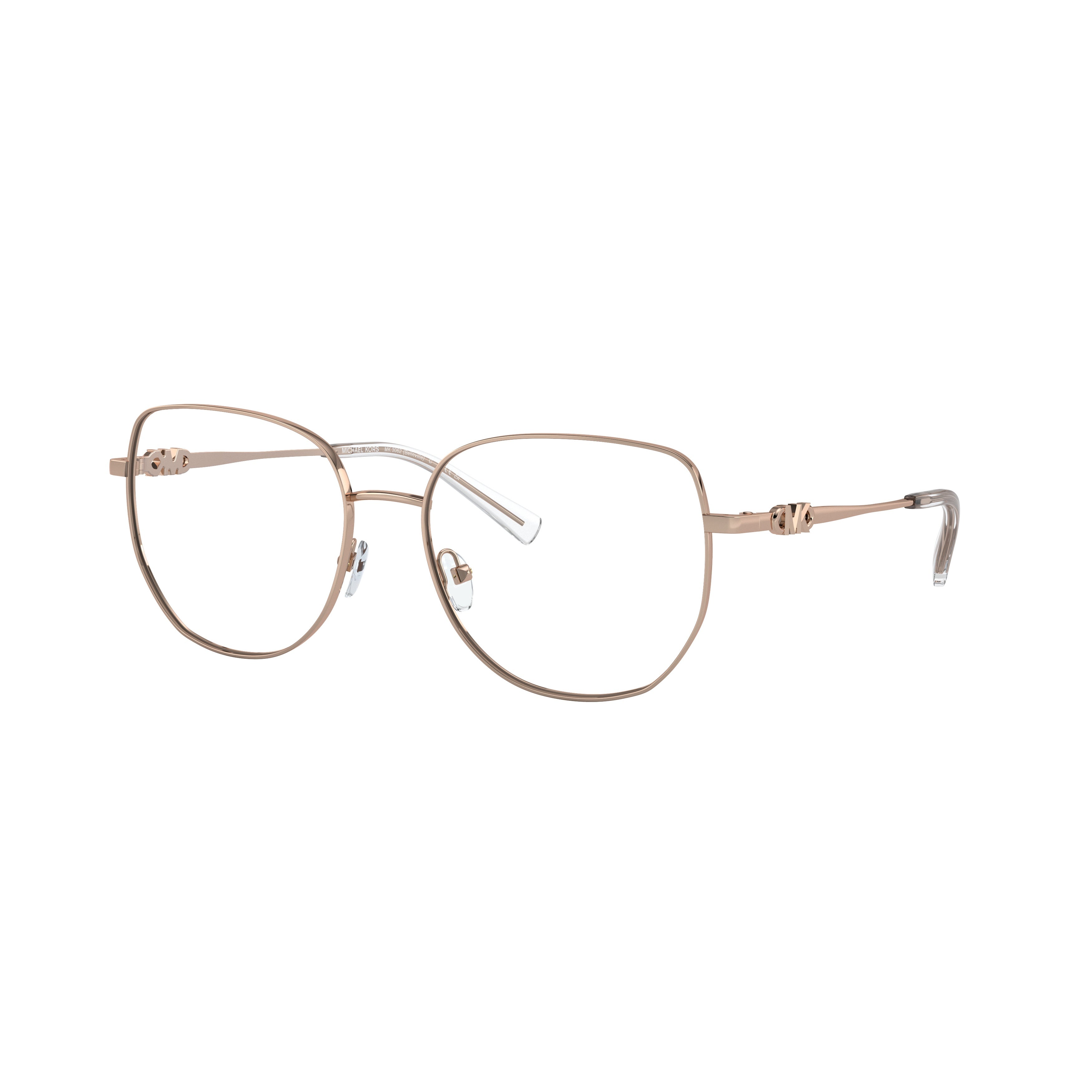 0mk3062 Gold Metal Frame Square Eyeglasses with Cut-Out Logo