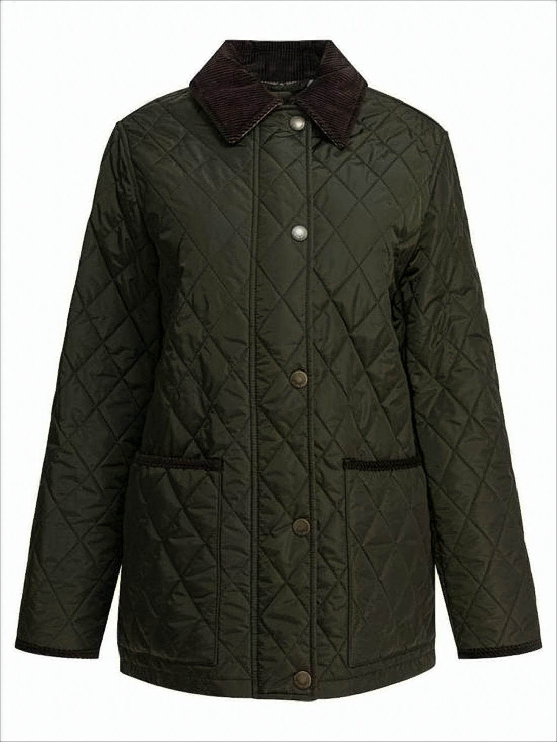 Quilted Nylon Jacket with Contrasting Corduroy Collar