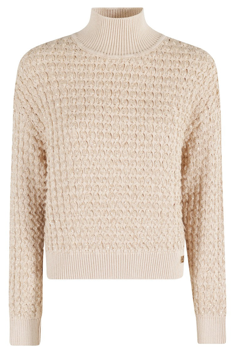 Cable Knit Tricot Sweater With Sequined Details
