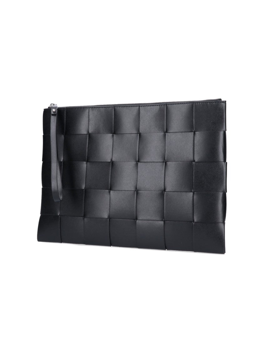 Large Intrecciato Leather Clutch With Removable Zipper Pull