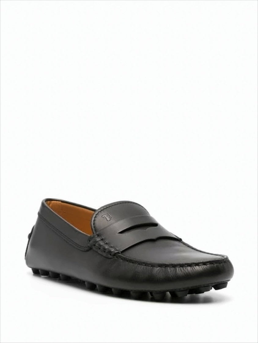 Penny Strap Black Leather Loafer with Pebbled Sole