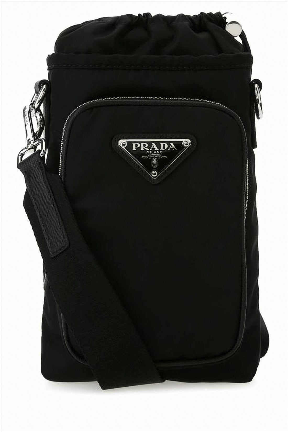 Compact Black Crossbody Bag with Triangular Logo