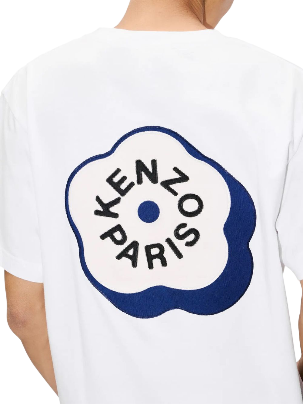 White Graphic Short-Sleeve T-Shirt with Abstract Floral Design