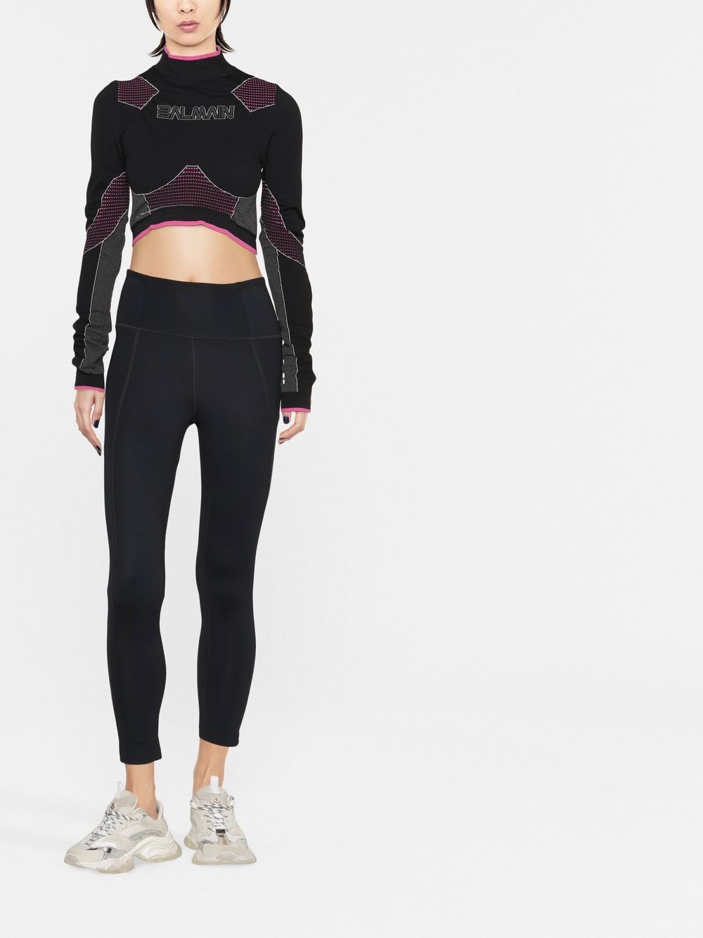 Black Seamless Jersey Cropped Polyamide Top