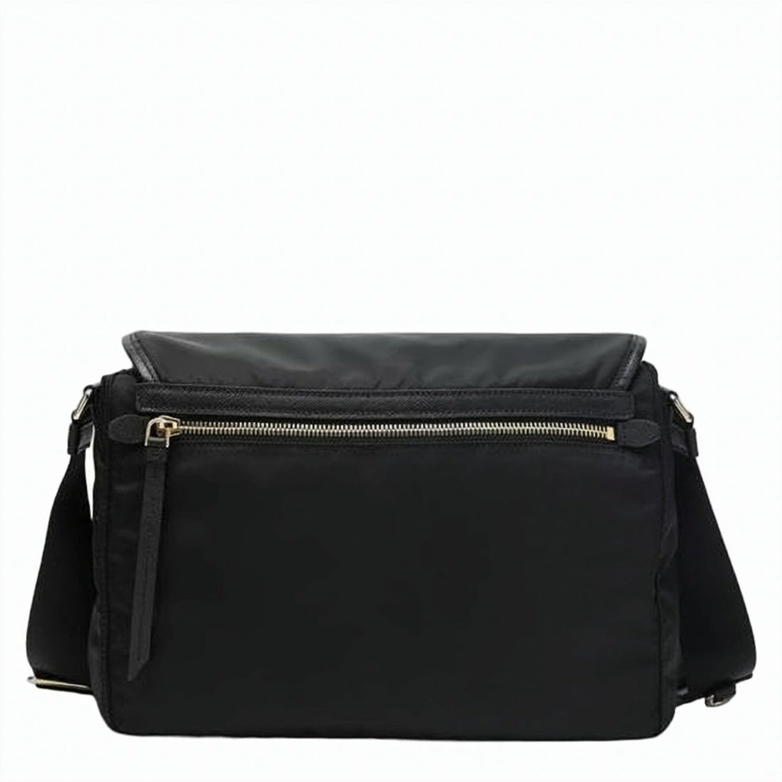 Recycled Nylon Shoulder Bag with Adjustable Leather Straps and Gold-tone Hardware