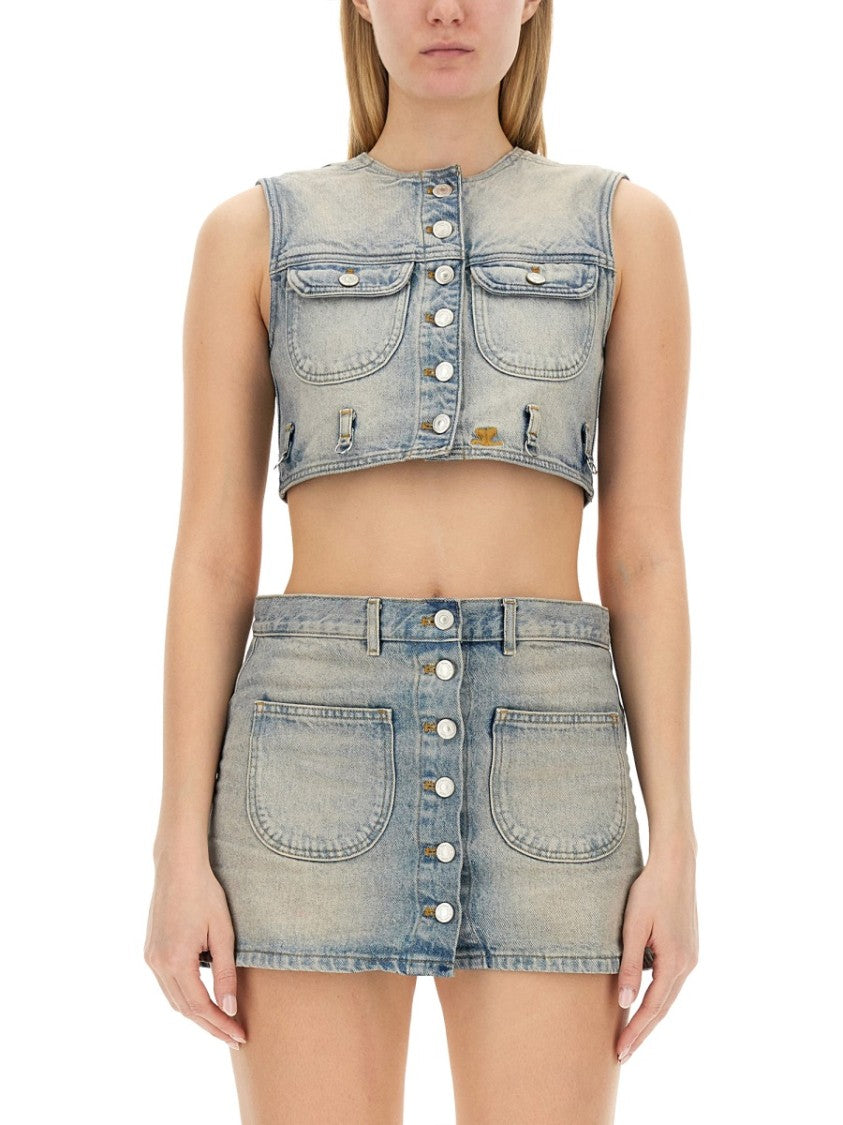 Fitted Cropped Top With Button-Down Front And Chest Pockets