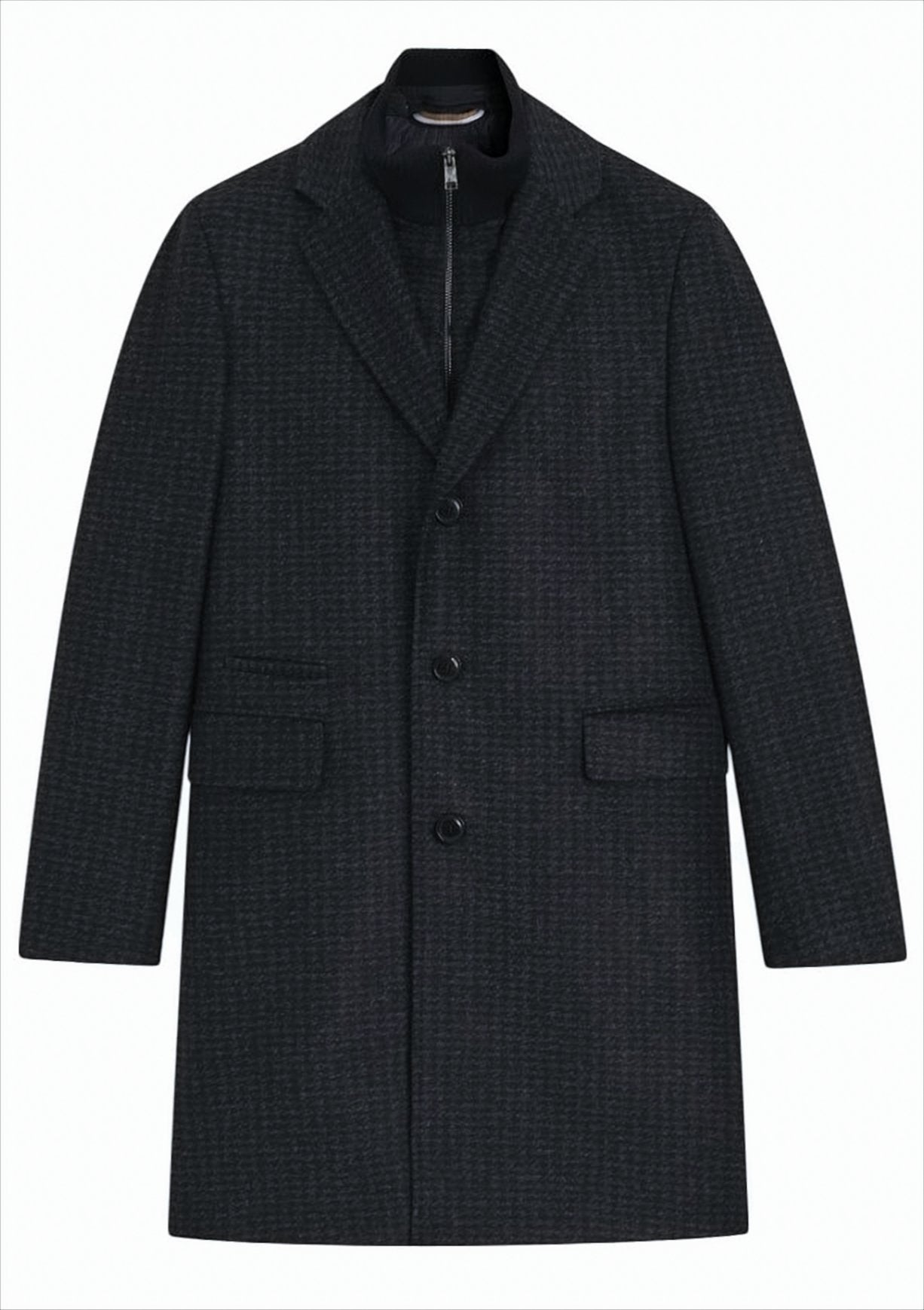 Textured Dark Blue Wool Blend Coat