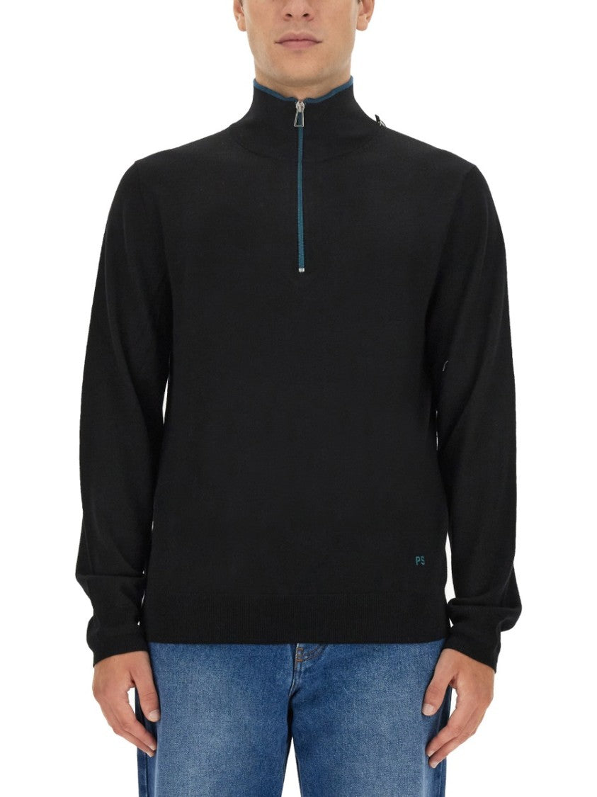 Slim-Fit Black Jersey With High Collar