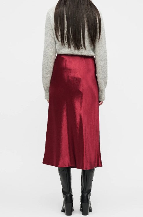 Shiny Satin Flared Midi Skirt