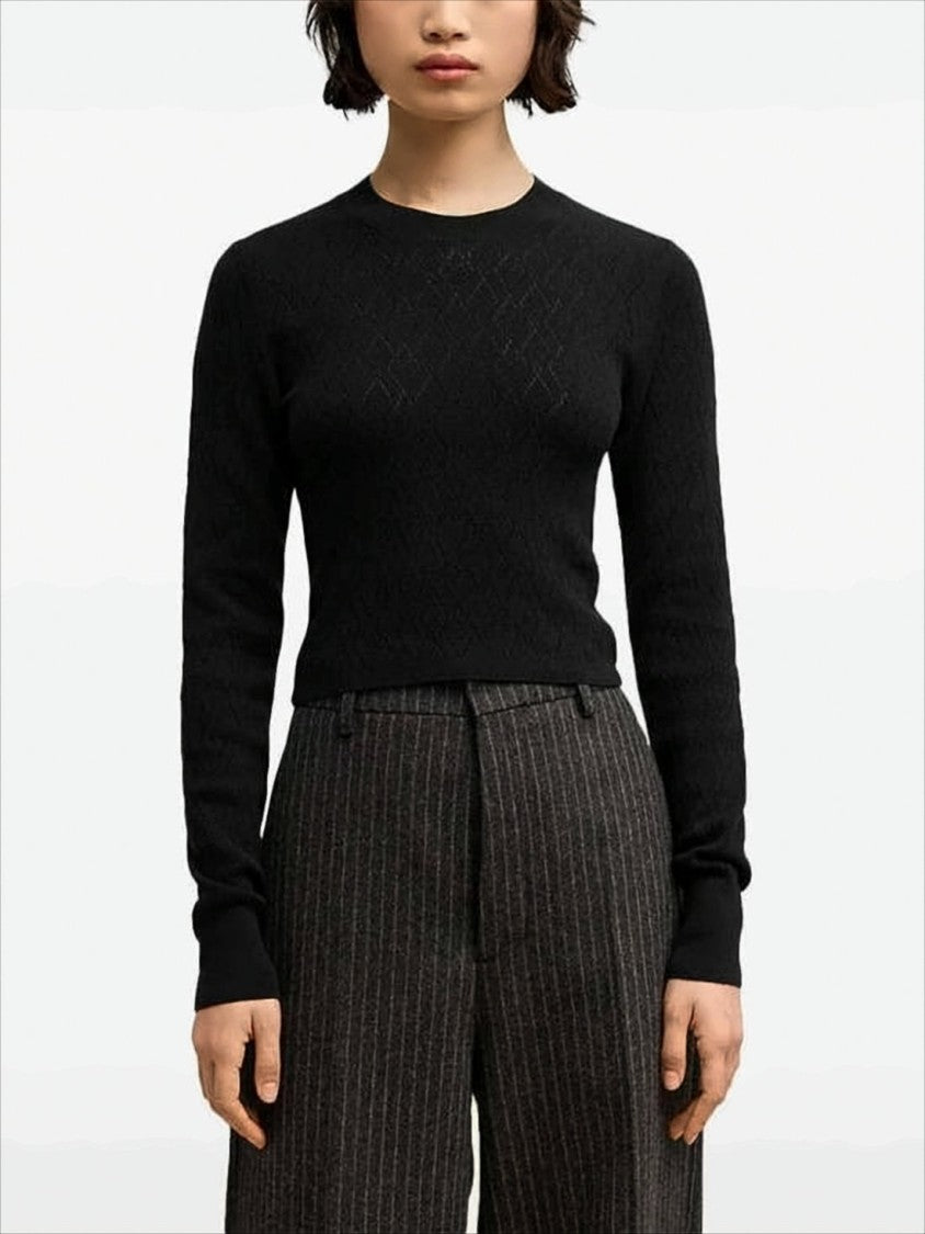 Textured Knit Sweater With Classic Crew Neckline