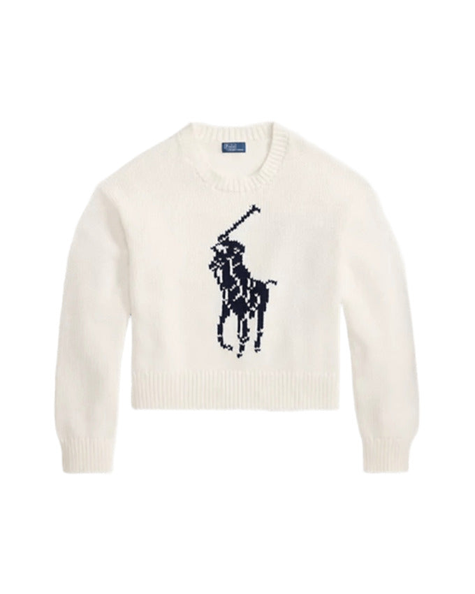 White Cotton Big Pony Sweater