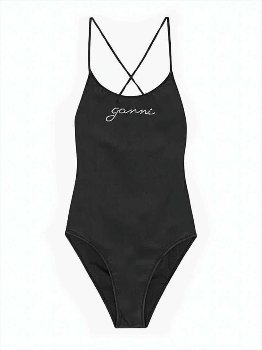 Crisscross-Back One-Piece Swimsuit with Subtle Logo Detail