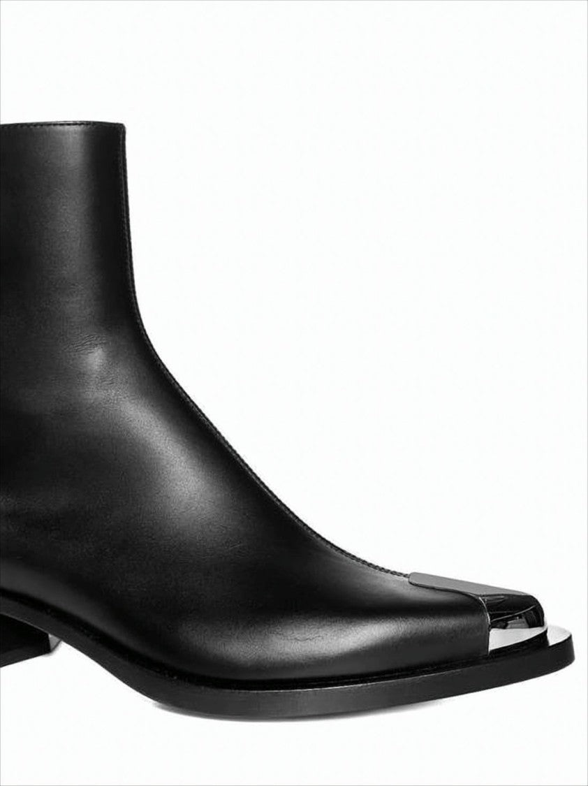 Minimalist Black Calf Leather Ankle Boots