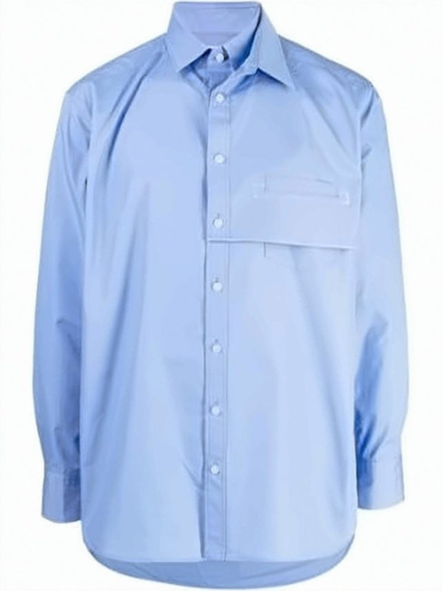 Classic Blue Long-Sleeve Shirt with Button-Down Front