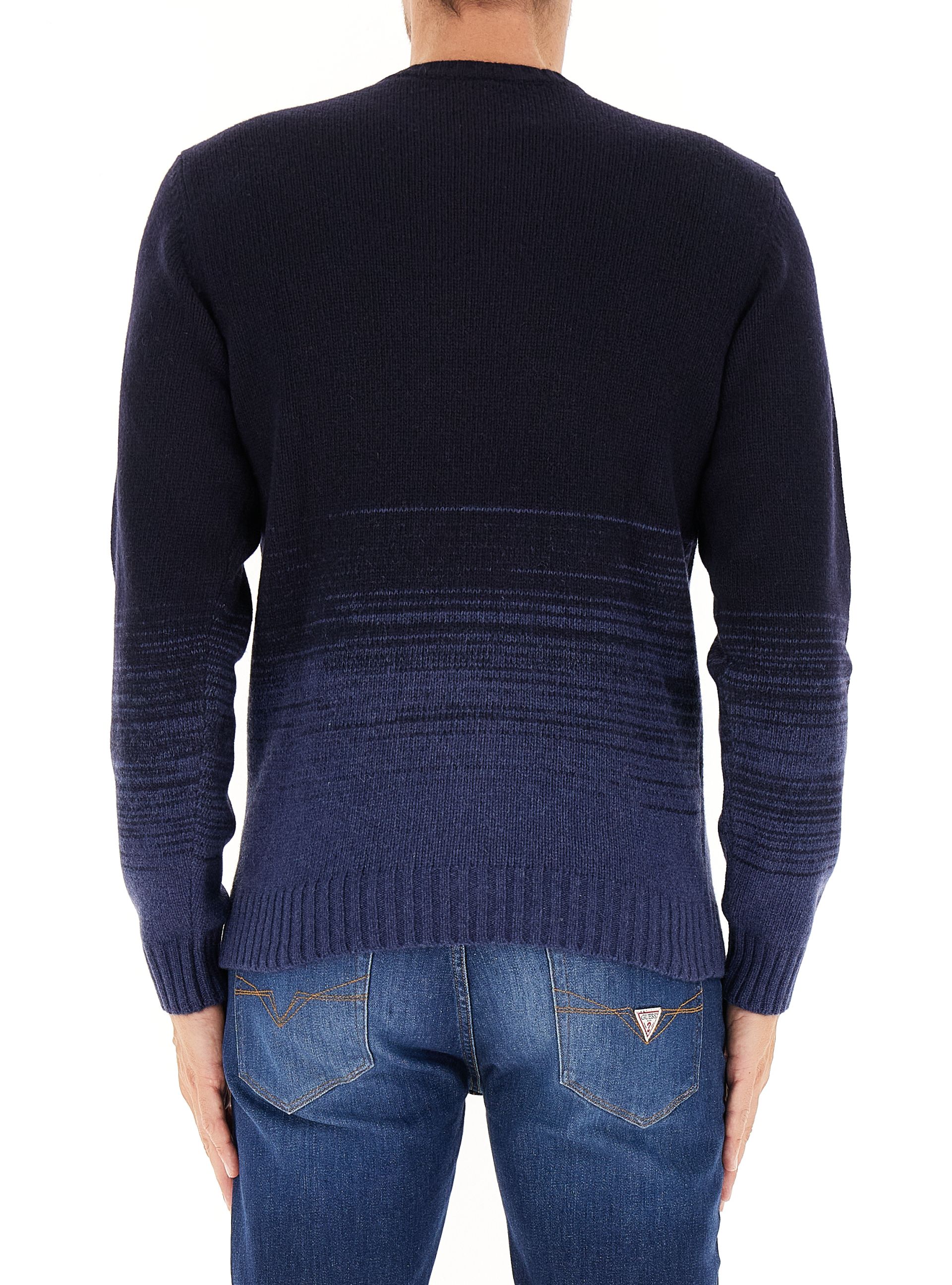 Two-Tone Gradient Crewneck Sweater With Ribbed Trims