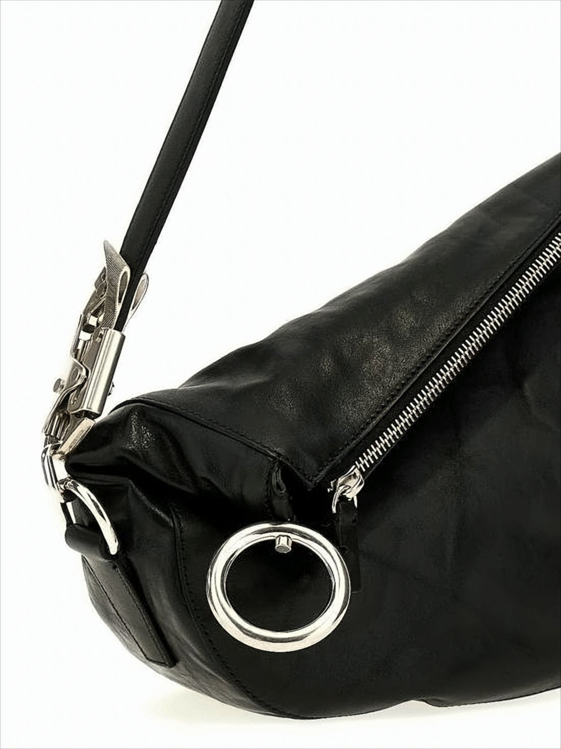 Crescent Black Cowhide Leather Shoulder Bag