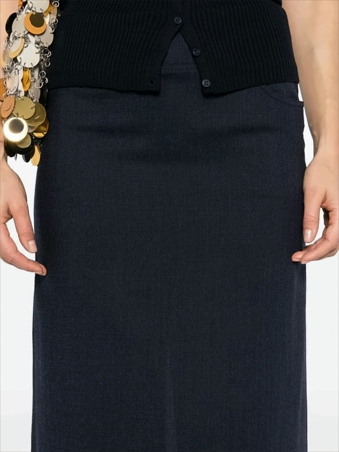 Straight Silhouette Black Midi Skirt