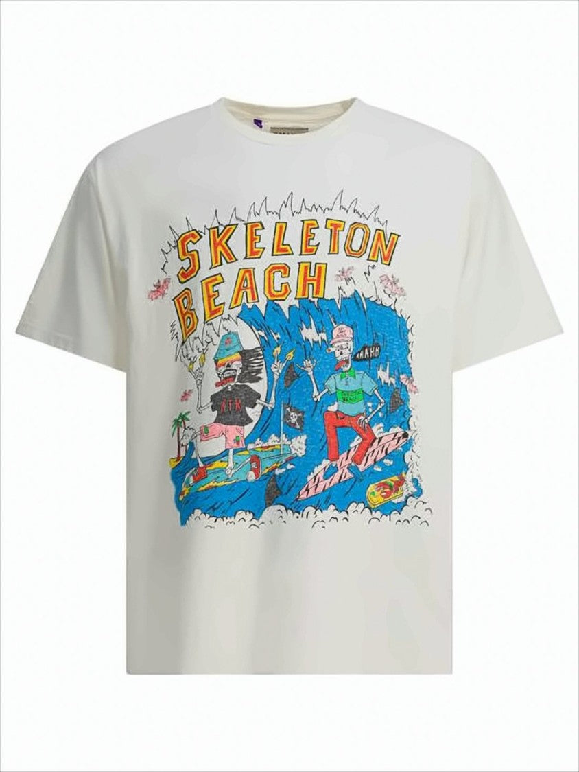 Relaxed-Fit Graphic T-Shirt with Surfing Skeletons