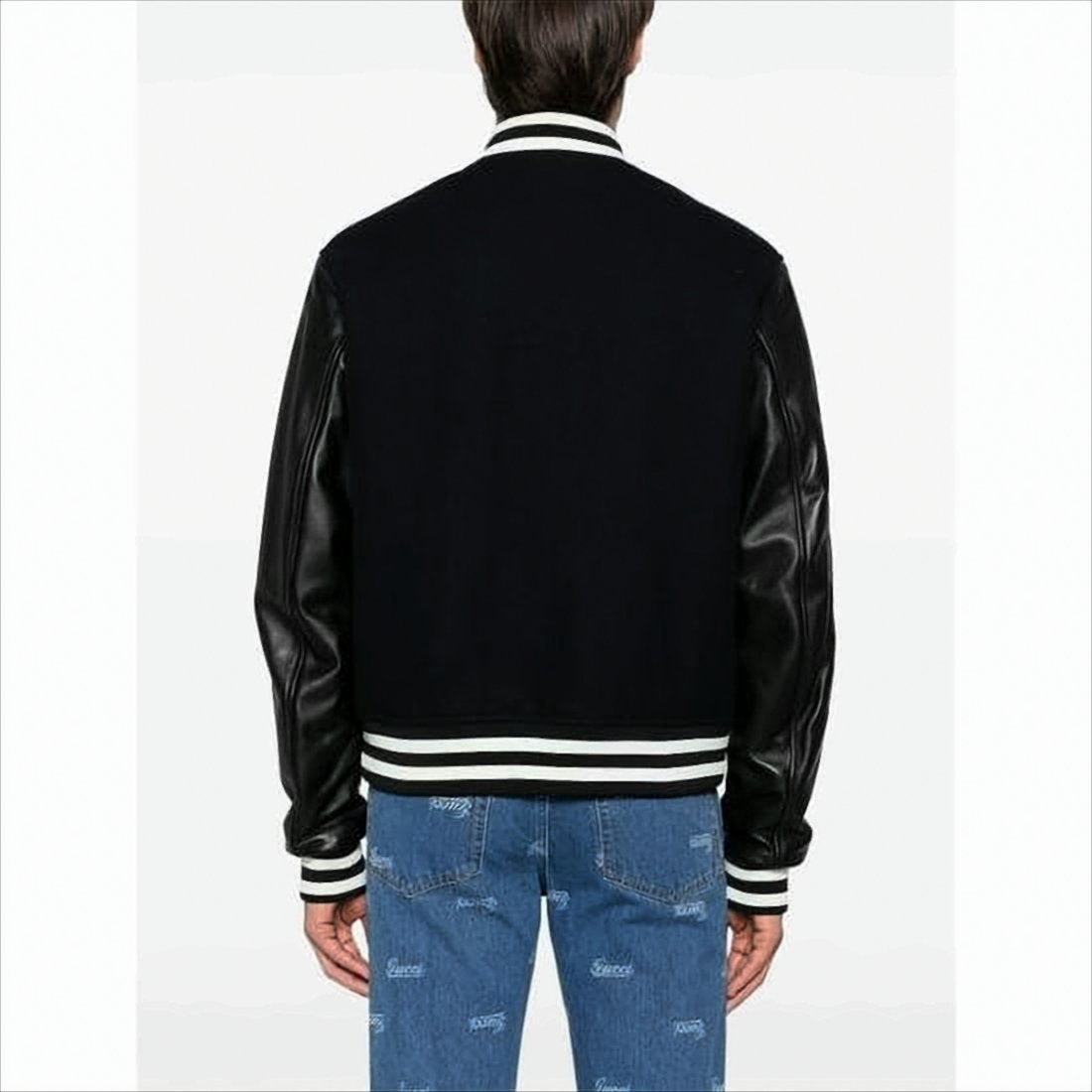 Varsity-Inspired Bomber Jacket with Leather Sleeves