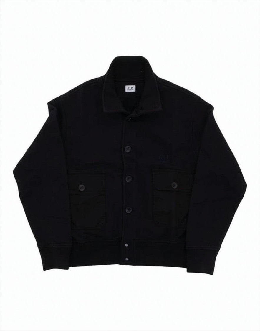 Black Cotton Jacket with Button-Up Front