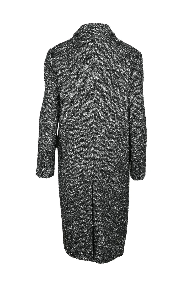 Long Double-Breasted Coat - Black/White