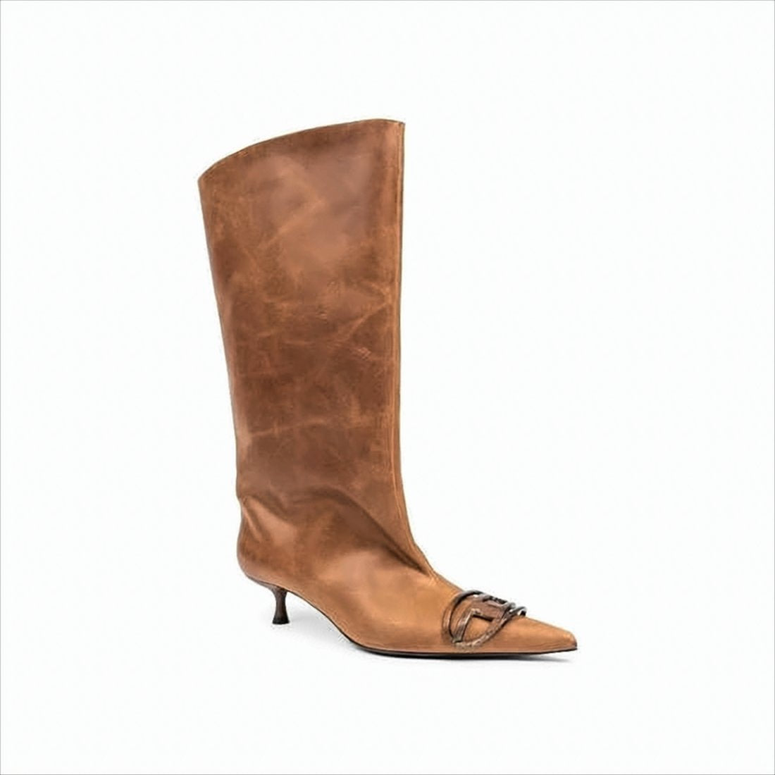 Mid-Calf Leather Boot with Pointed Toe