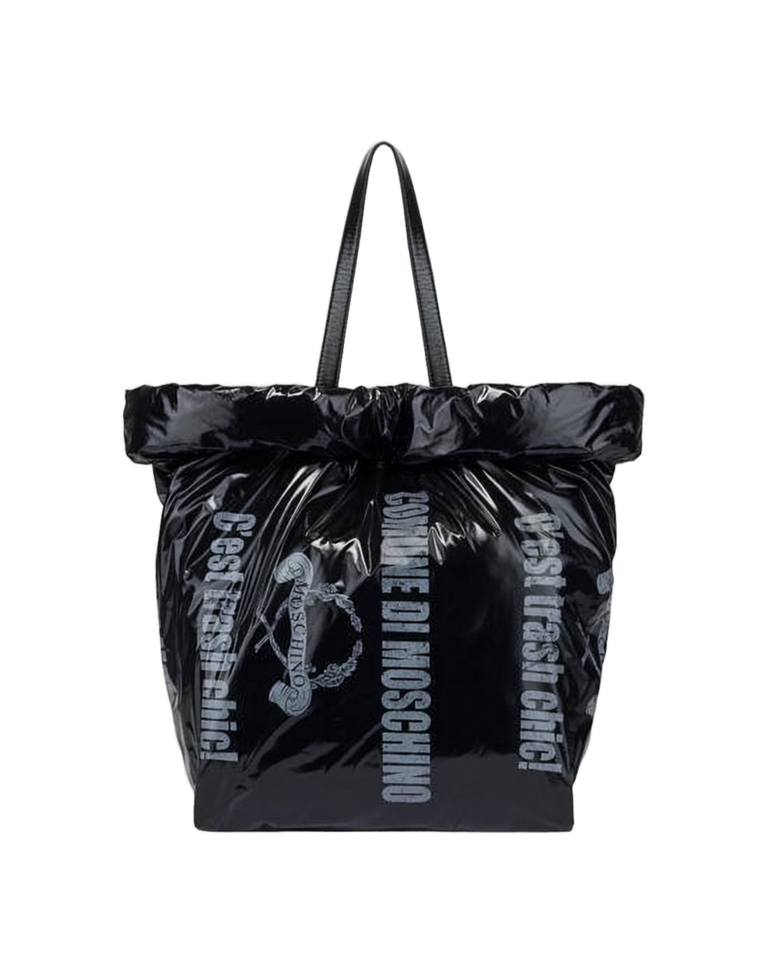 Puffy Black Shoulder Bag with Crinkled Finish