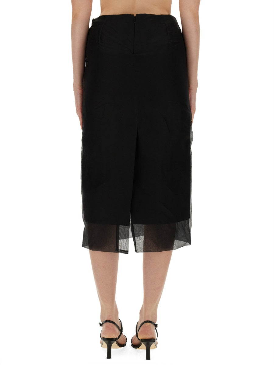 Silk Midi Skirt With Sheer Hem And Concealed Zipper