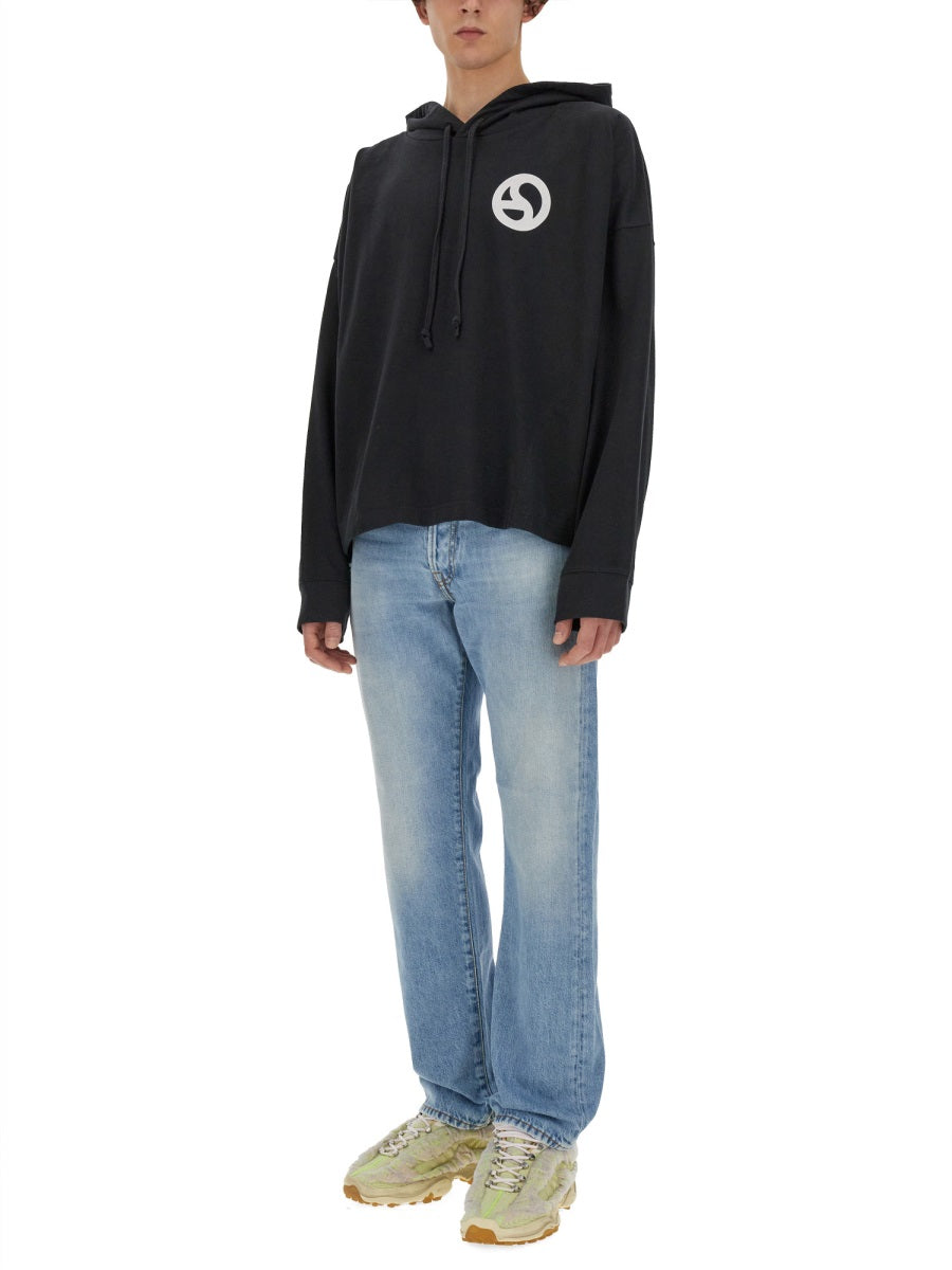 Cropped Boxy Hoodie With Drawstring And Graphic Accent