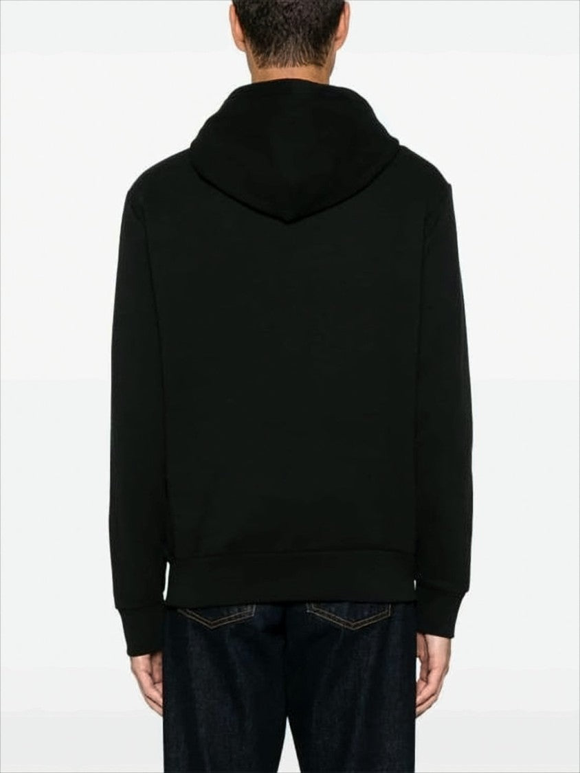 Black Hoodie with Bold Yellow Polo Graphic and Plaid Lining