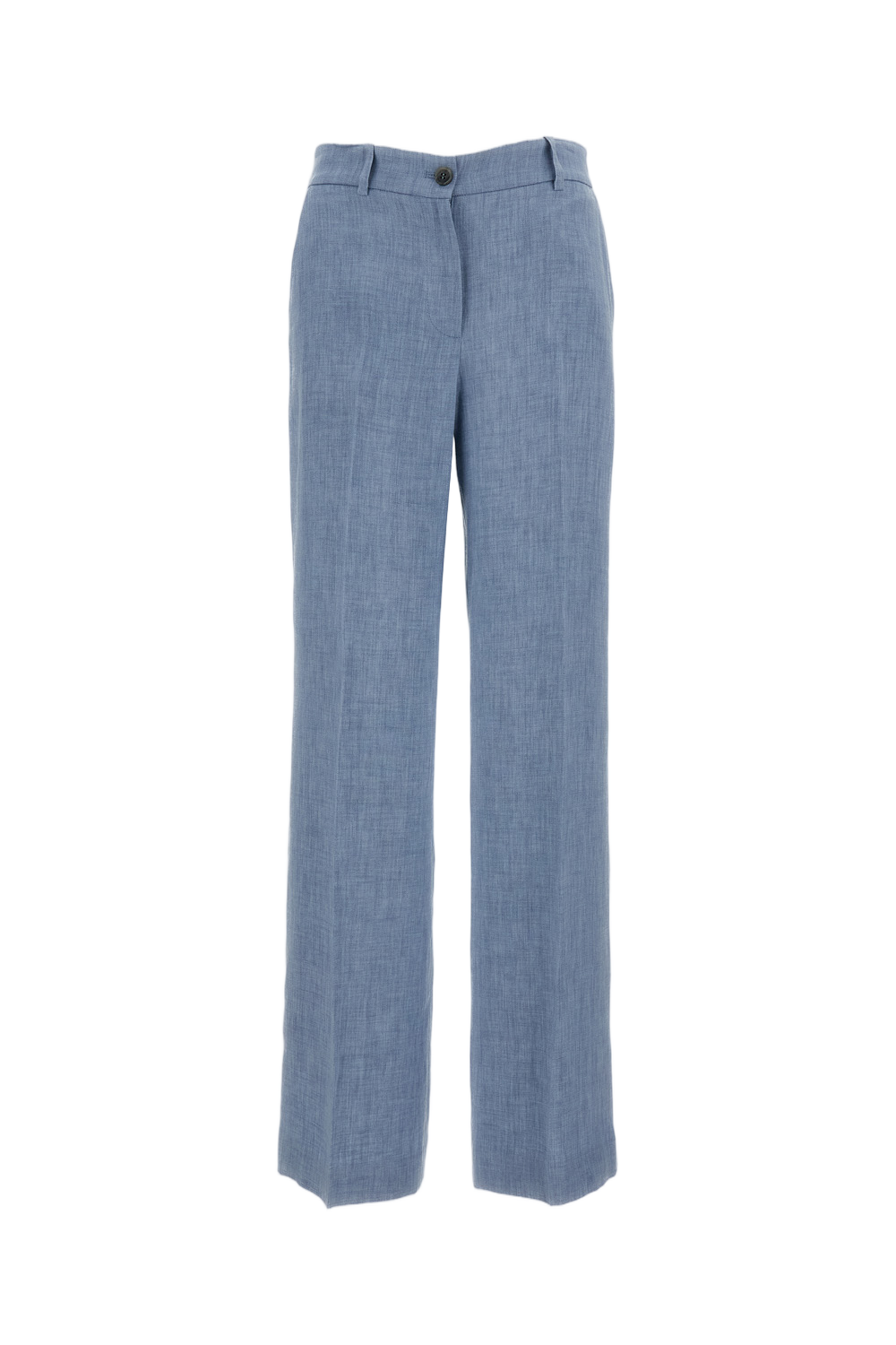 Light Blue Linen Blend Wide-Leg Trousers