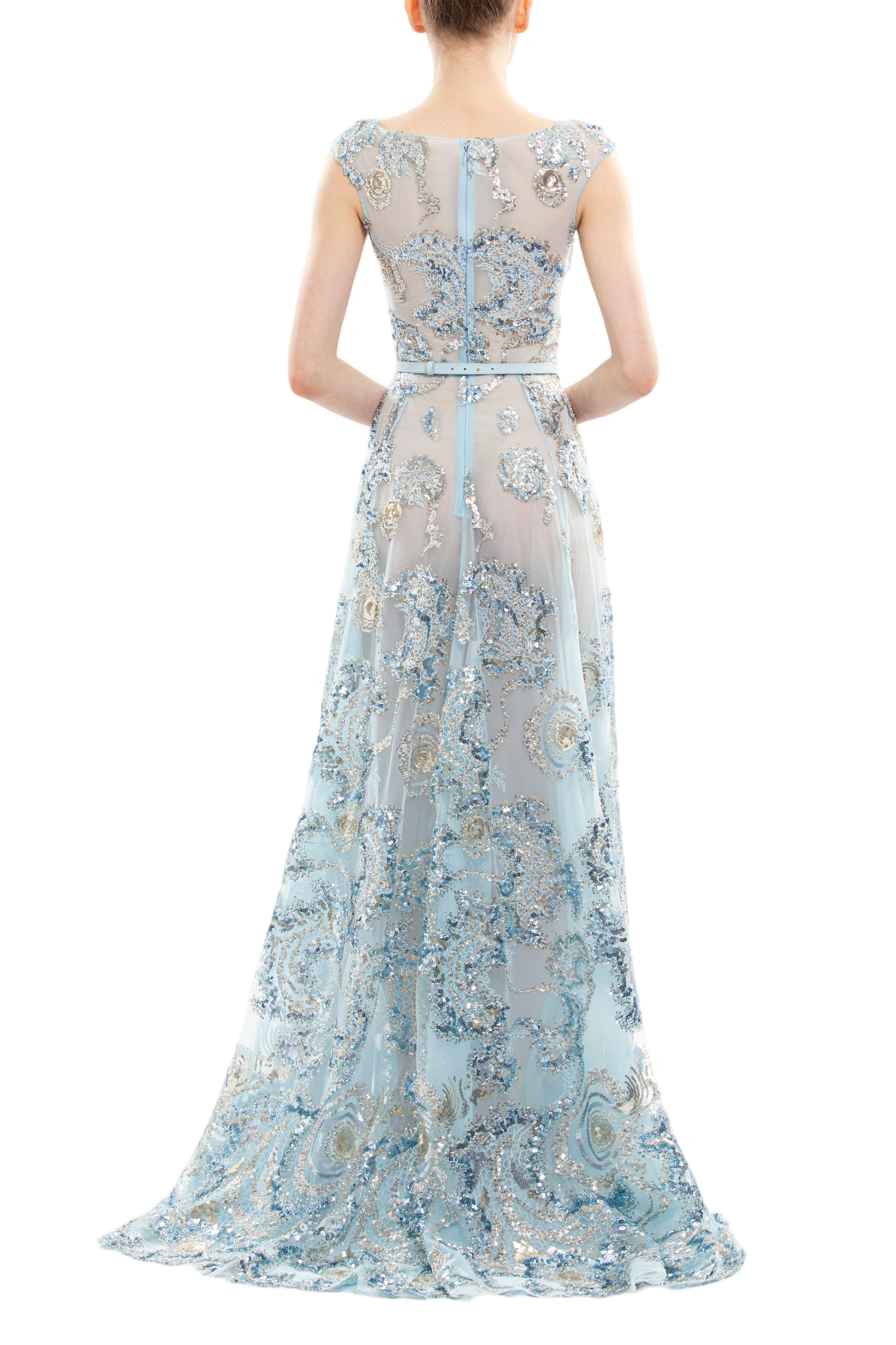 Embroidered Tulle Long Dress