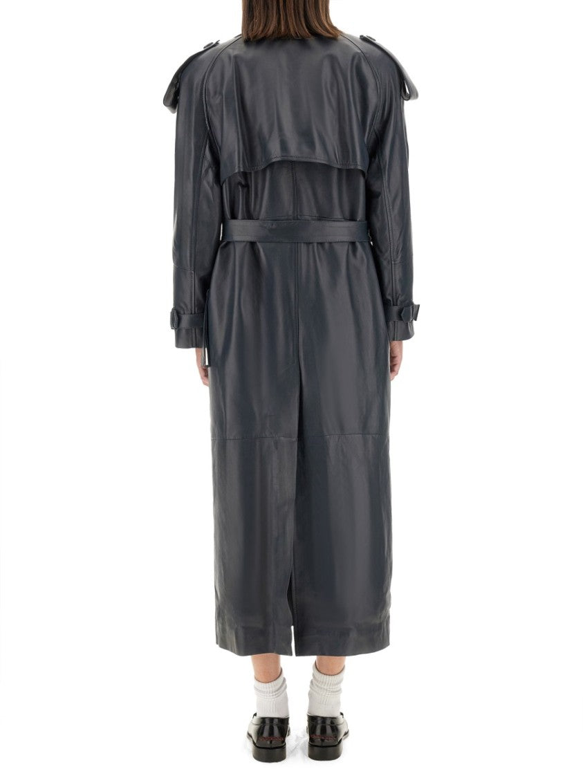 Double-Breasted Ovine Leather Trench Coat