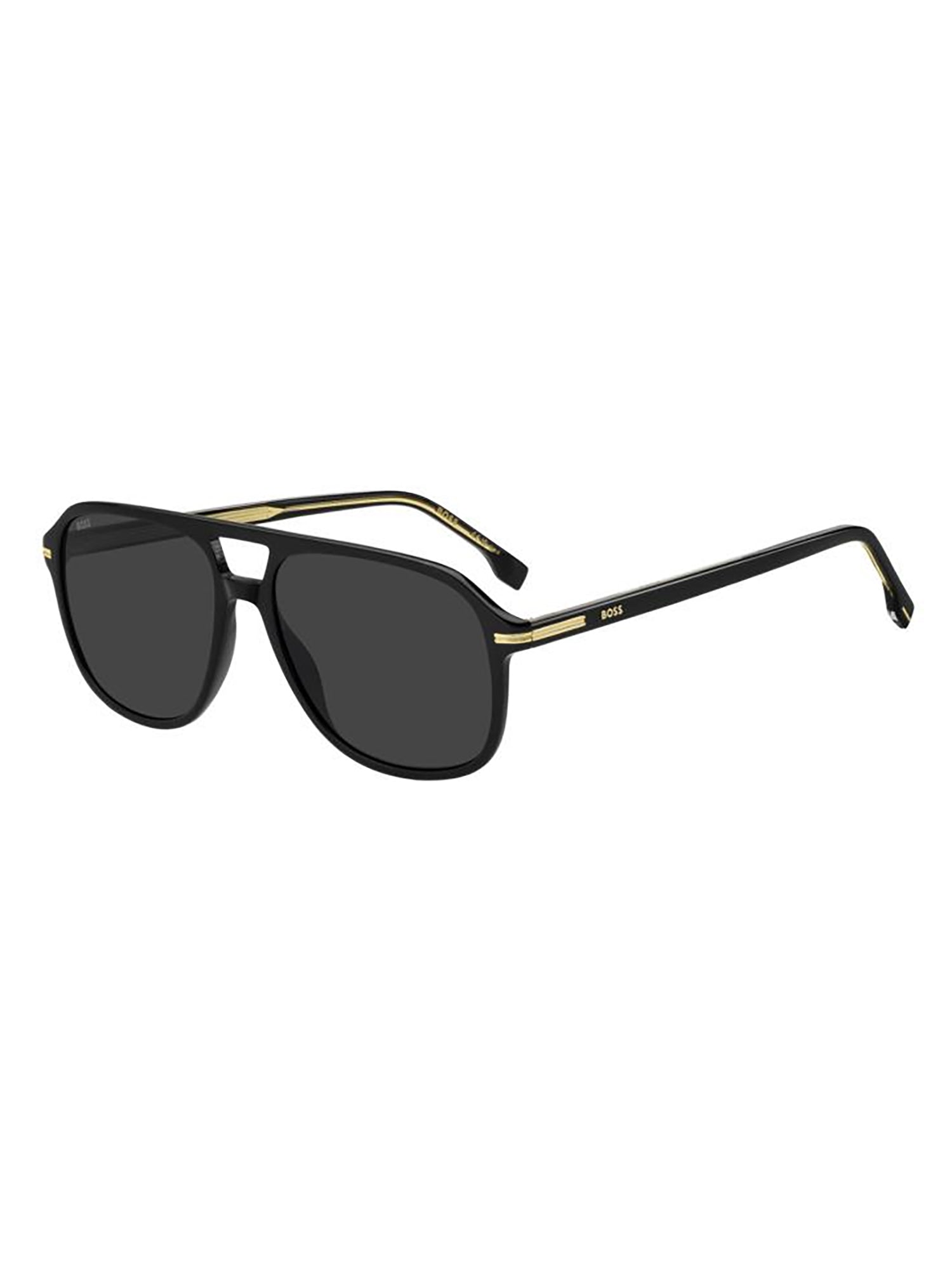 Black Horn Sunglasses with Gold Accents and International Fit