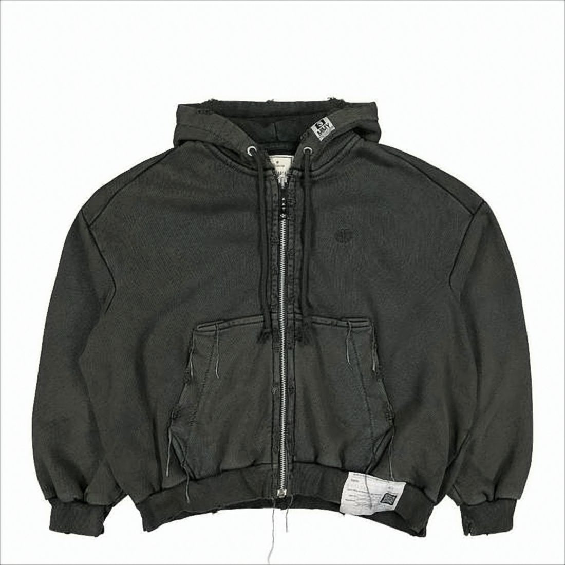 Distressed Oversized Zip-Up Hoodie with Frayed Edges