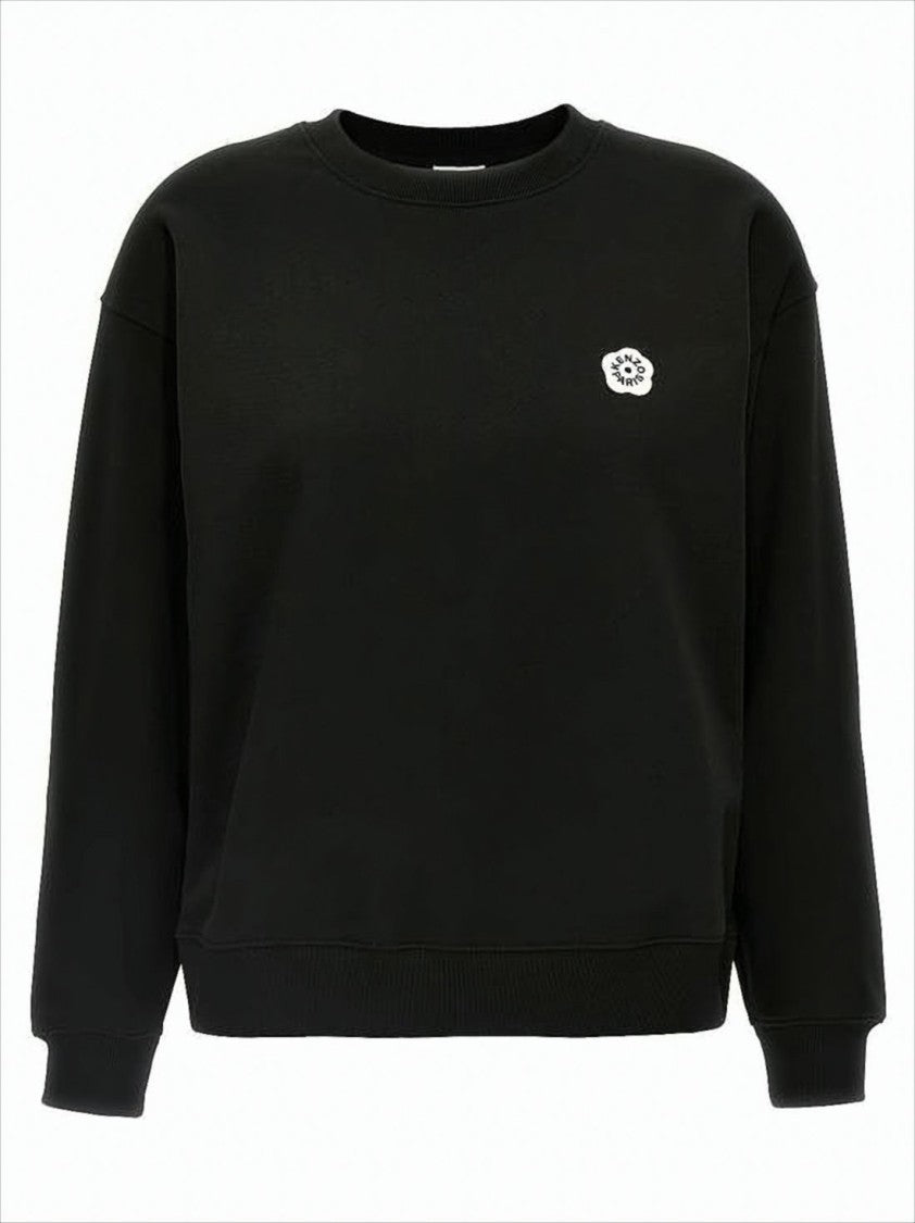 Relaxed Fit Black Cotton Long-Sleeve Sweatshirt With Embroidered Logo