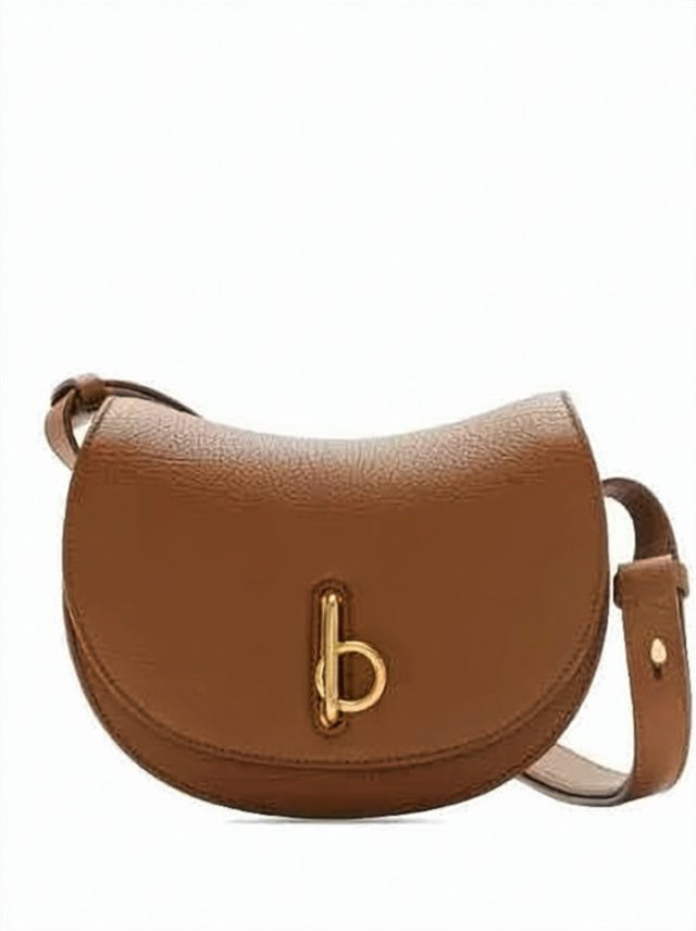 Crescent-Shaped Crossbody Bag with Gold-Tone Emblem