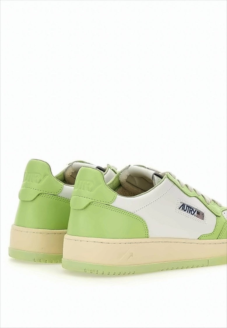 Low-Top Sneakers with Perforated Toe Box and Leather Panels