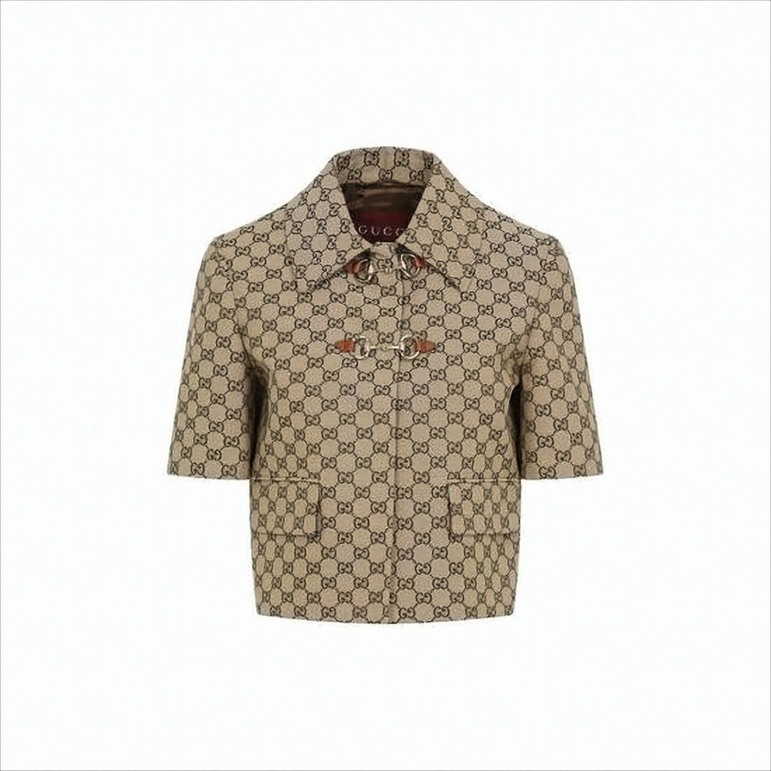 Boxy Silhouette Short-Sleeved Coat with Monogram Pattern