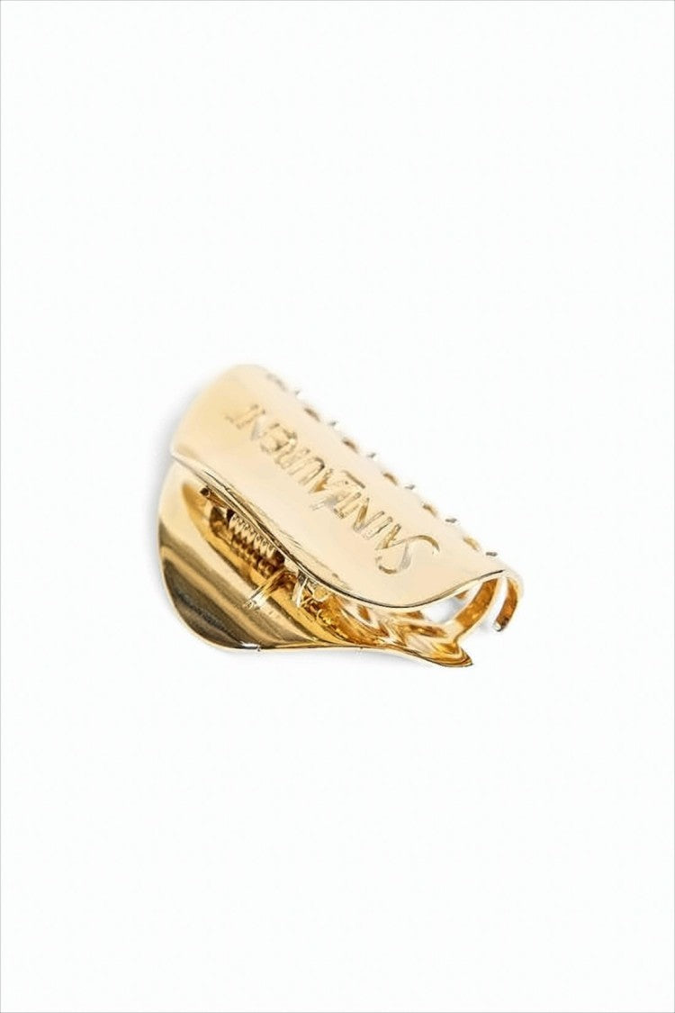 Polished Gold Metal Hair Clip with Engraved Logo