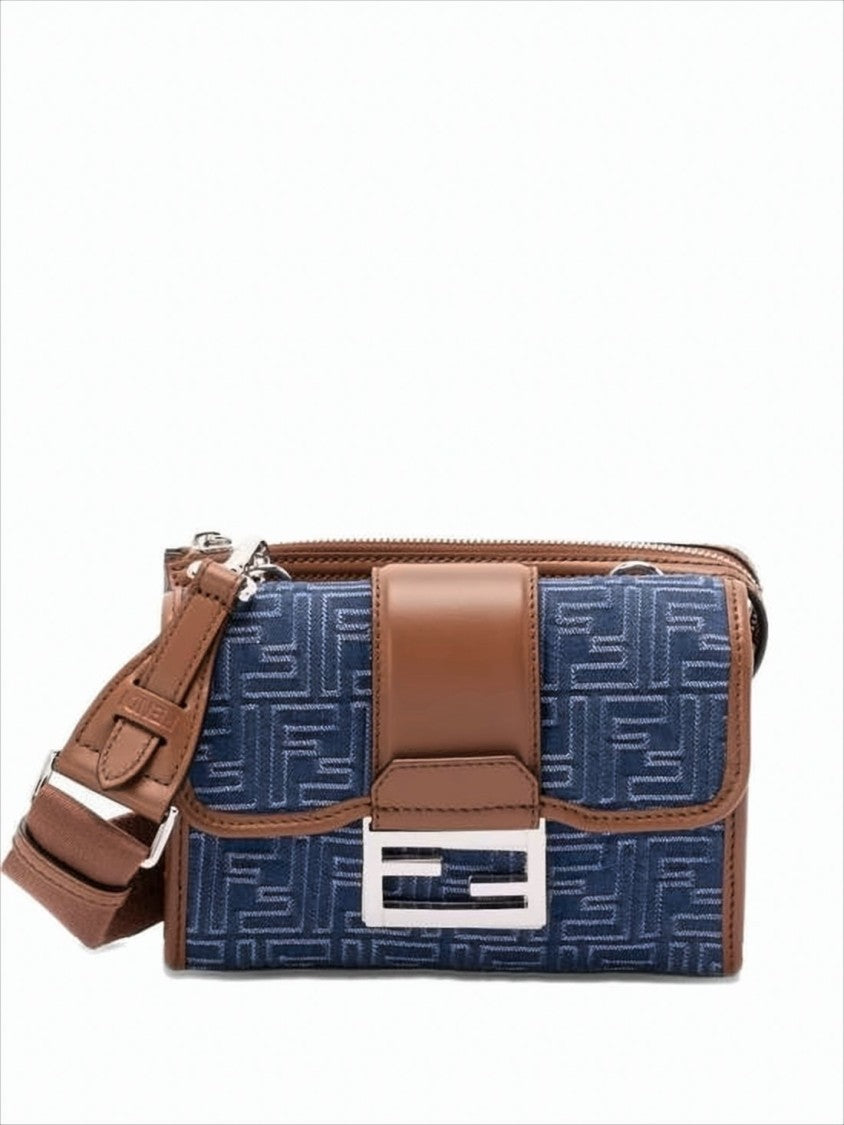Structured Blue Calf Leather Crossbody Bag