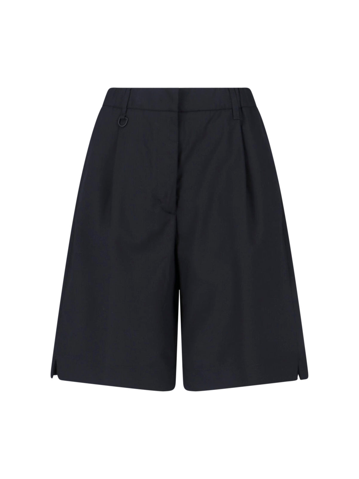Black Wool-Blend Elastic Waistband Shorts