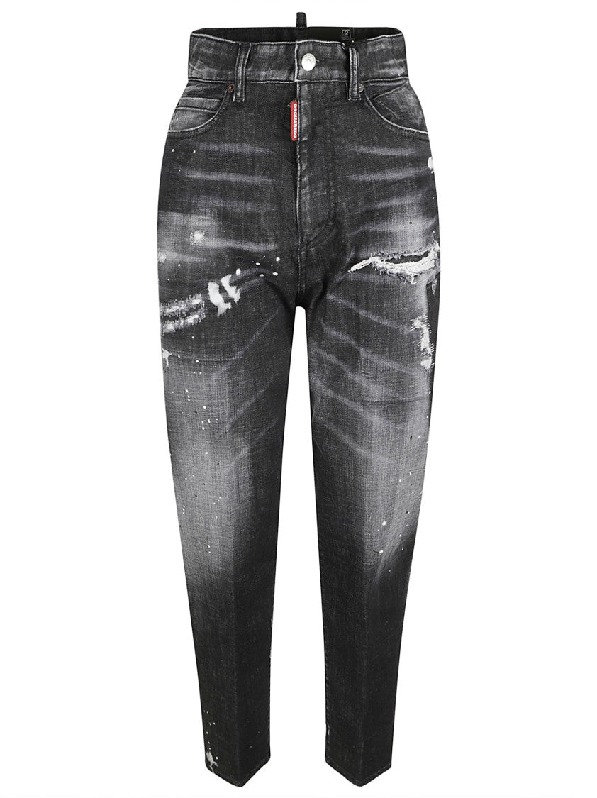 Distressed Black Jeans With Tapered Fit
