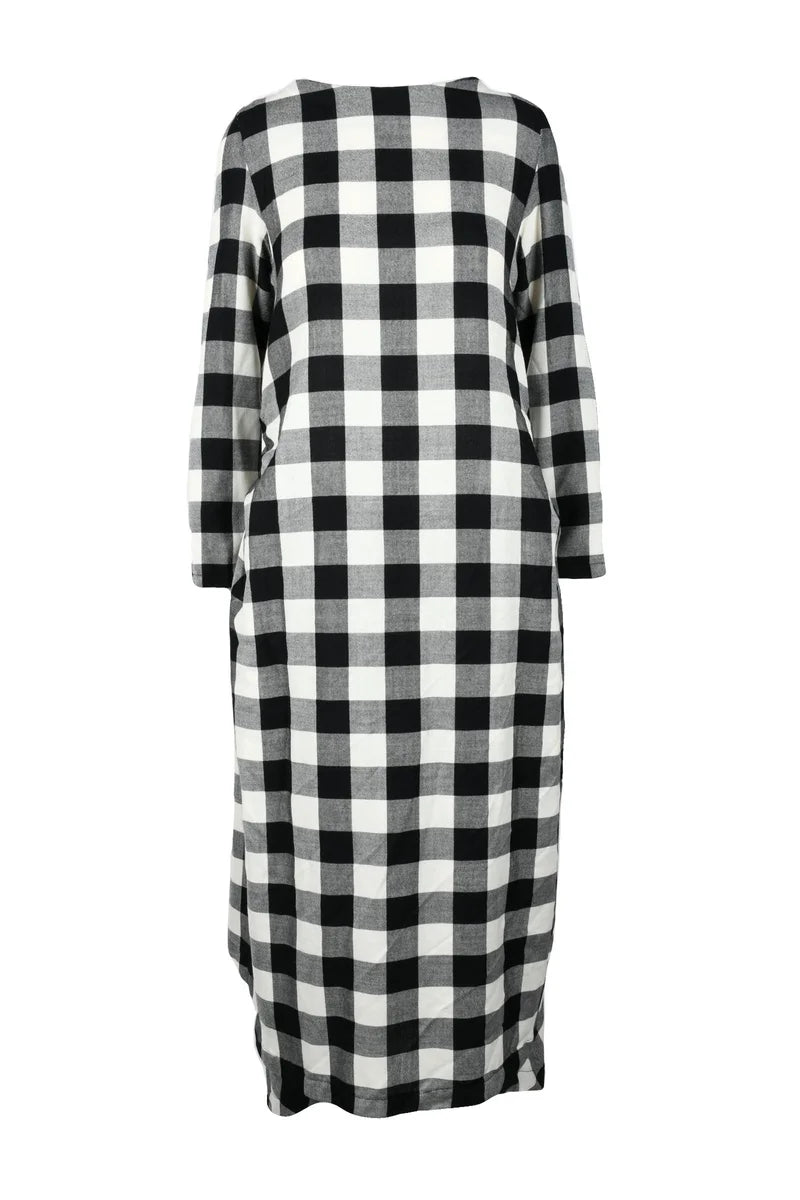 Long Wool Dress with Ties - White/Black